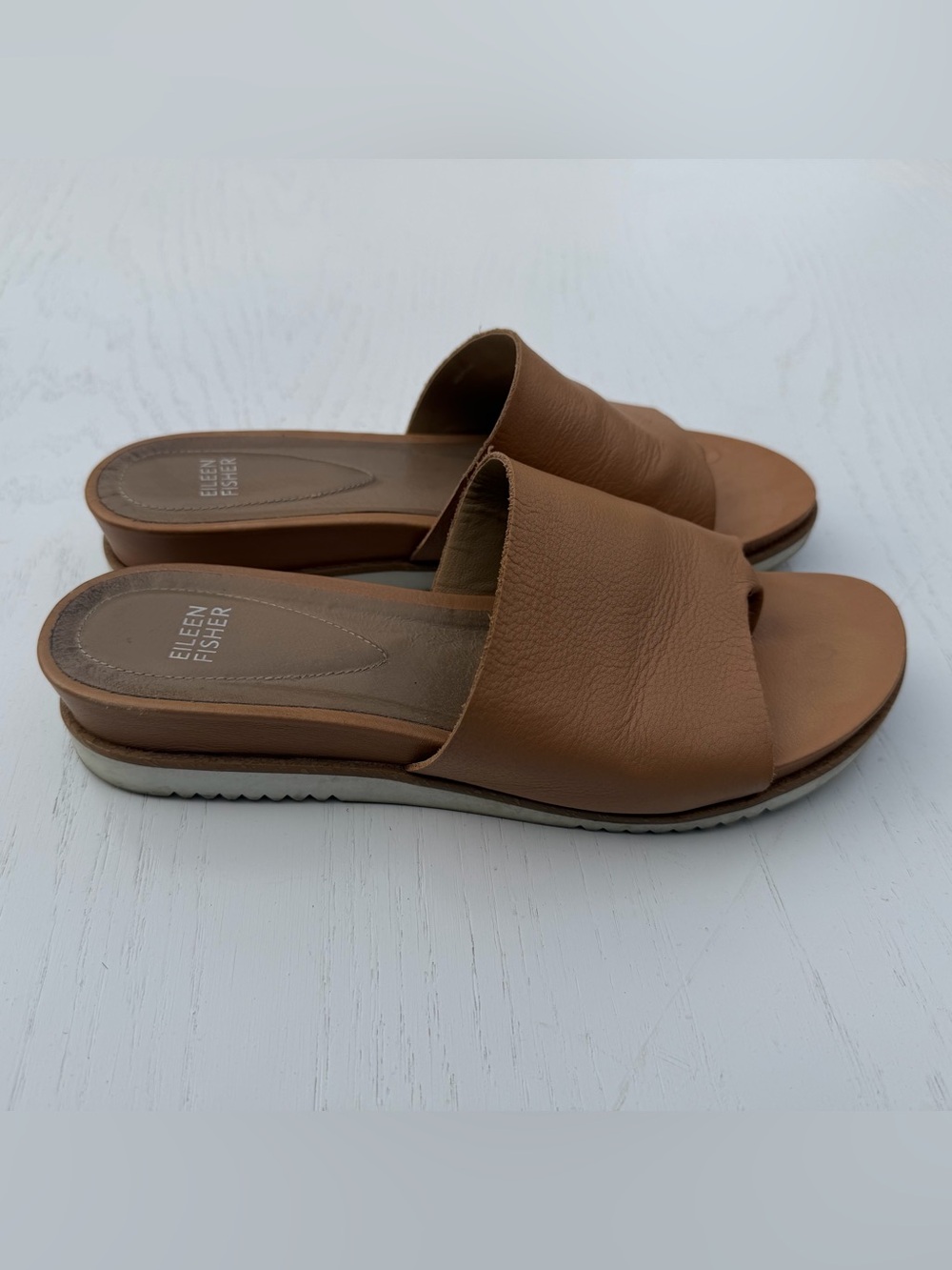 Eileen Fisher Womens Duet Tumbled Brown Leather Slip On Sandals Size 9
